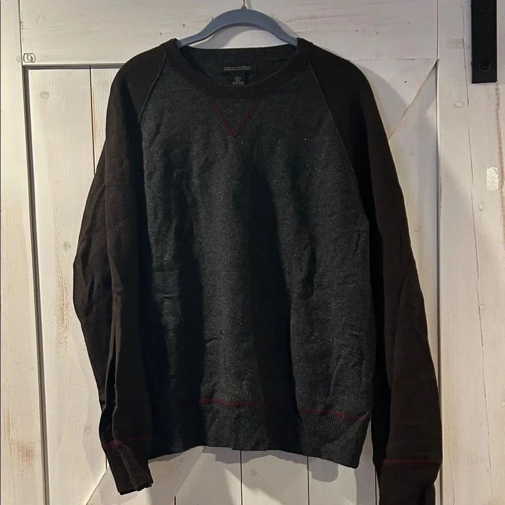 Banana Republic Lambswool Cashmere Brown Gray Crewneck Sweater Size Large